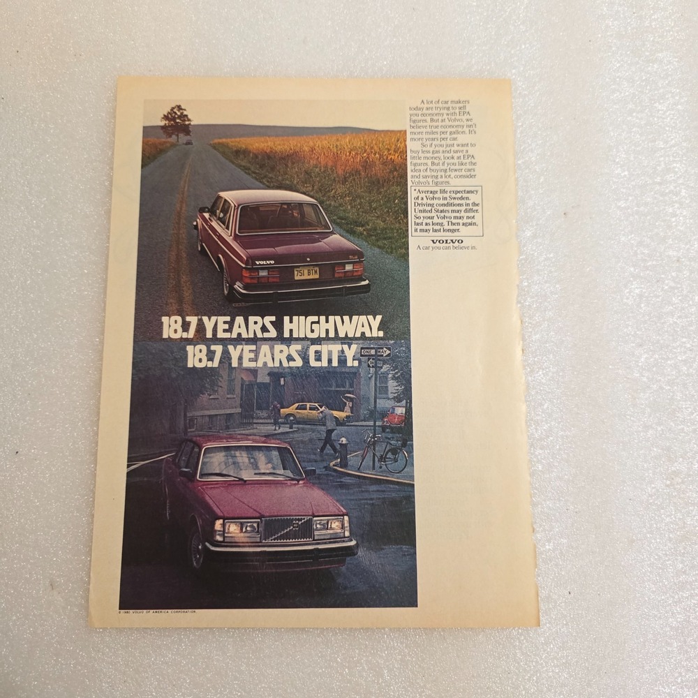 Vintage Print Ad Volvo A car you can believe in city highway color 8x10.5 1981